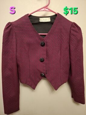 Pink Houndstooth Cropped Blazer Jacket